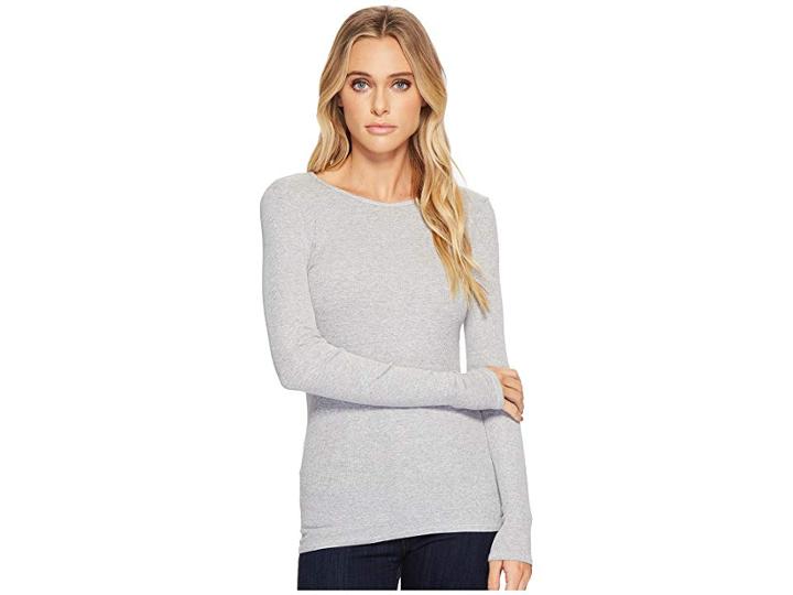 Three Dots Viscose Rib Long Sleeve Crew Neck (granite) Women's Long Sleeve Pullover