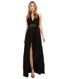 Halston Heritage Sleeveless V-neck Gown With Pleated Skirt (black) Women's Dress