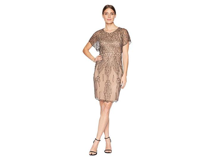 Adrianna Papell Beaded Short Dress (lead/nude) Women's Dress