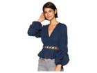 J.o.a. Tiered Sleeve Peplum Top (navy) Women's Blouse