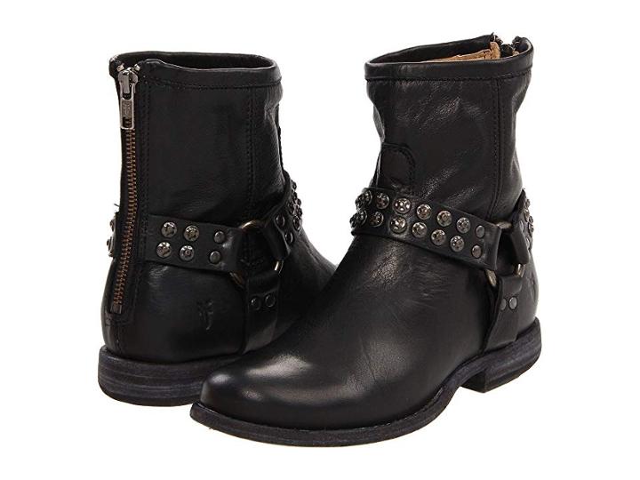 Frye Phillip Studded Harness (black Soft Vintage Leather) Women's Zip Boots