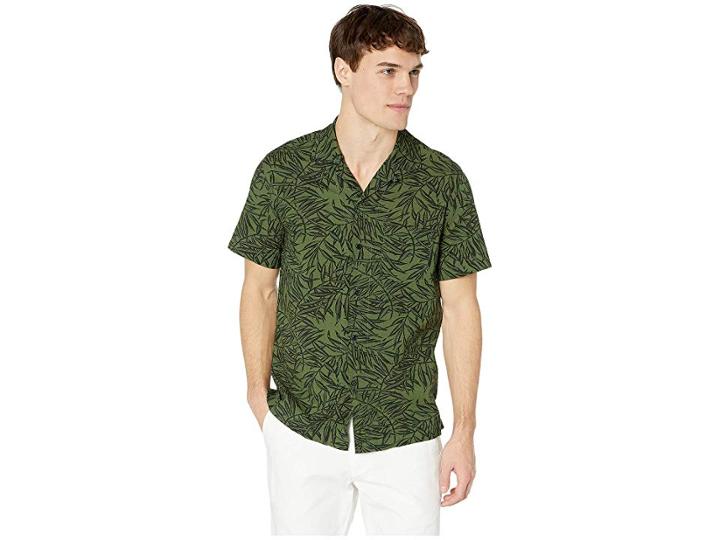 J.crew Short Sleeve Printed Seersucker Playful Leaves (forest) Men's Clothing