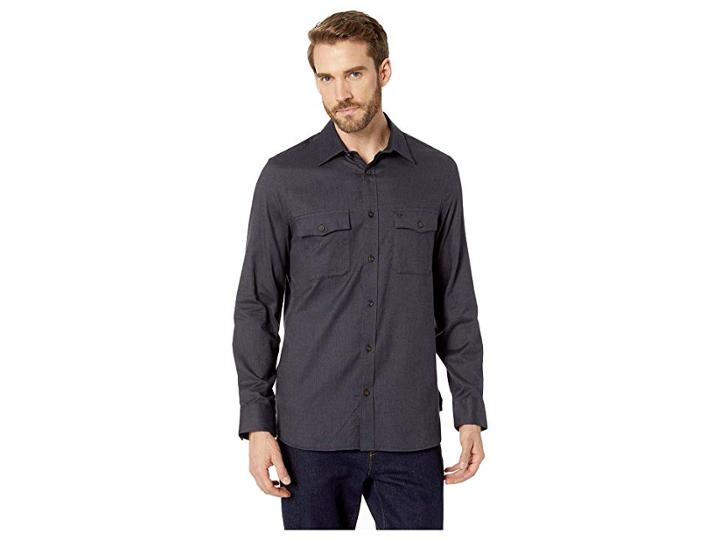 Calvin Klein Long Sleeve Flannel Button Down (black) Men's Long Sleeve Button Up