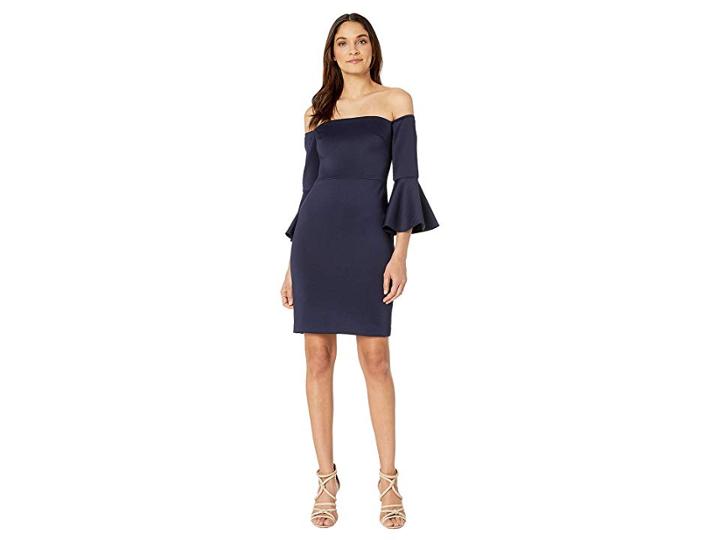 Betsey Johnson Off The Shoulder Bell Sleeve Dress (navy) Women's Dress