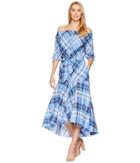 Lauren Ralph Lauren Plaid Off The Shoulder Dress (blue Multi) Women's Dress