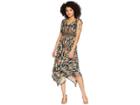 Maggy London Rainbow Ikat Printed Jersey Hi Low Maxi With Ruched Shoulder Detail (black/multi) Women's Dress