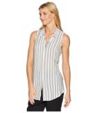 Bcbgeneration Back Lace-up Button Down Tank Top (white Combo) Women's Sleeveless