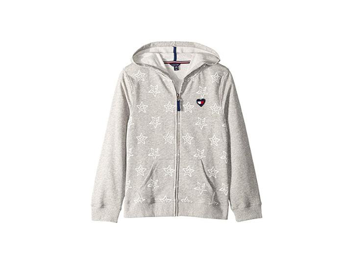 Tommy Hilfiger Kids Star Front Hoodie (big Kids) (pearl Heather) Girl's Sweatshirt