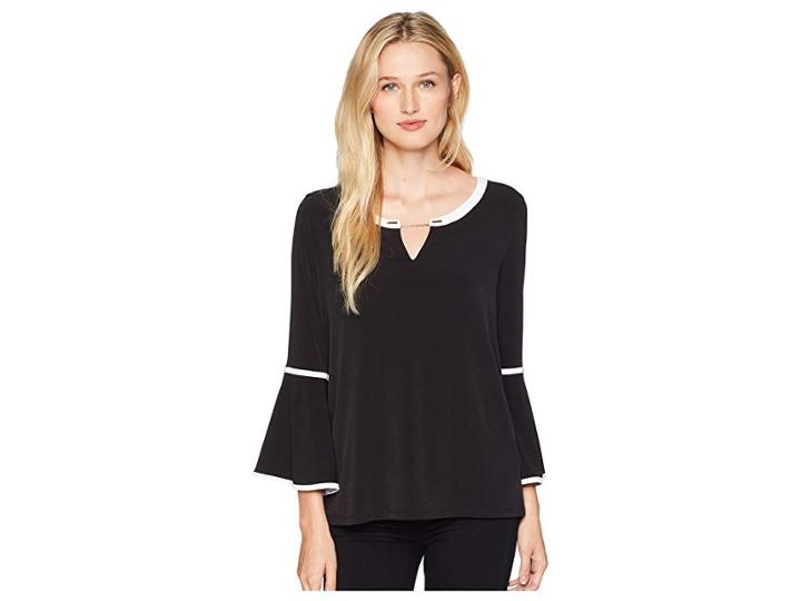 Calvin Klein Long Sleeve Top W/ Pipping Chain Hardware (black) Women's Clothing