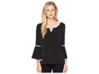 Calvin Klein Long Sleeve Top W/ Pipping Chain Hardware (black) Women's Clothing