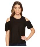 Three Dots Cold Shoulder Top (black) Women's Long Sleeve Pullover