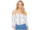 J.o.a. Cold Shoulder Button Up Top (white/navy) Women's Clothing