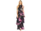 Tahari By Asl Ruffle Neckline Tiered Gown (black/berry/vine) Women's Dress