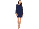 Adrianna Papell Trapeze Swing Dress With Lace Trimmed Bell Sleeves (navy Sateen) Women's Dress