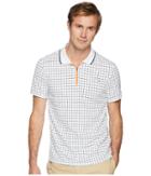 Lacoste Short Sleeve Pique Ultra Dry W/ Micro Check Print Contrast Zipper Placket (white/navy Blue Apricot) Men's Short Sleeve Pullover