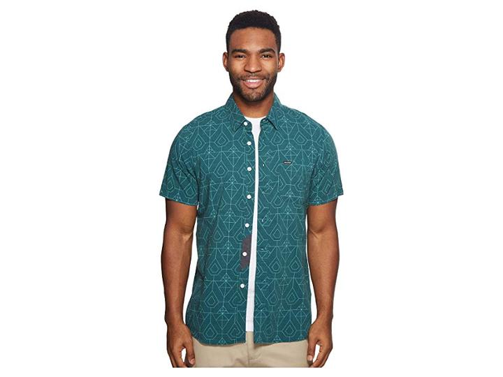 Volcom Geo Print Short Sleeve Woven Shirt (ranger Green) Men's Short Sleeve Button Up