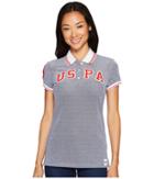 U.s. Polo Assn. Embellished Stretch Pique Polo Shirt (evening Blue) Women's Clothing