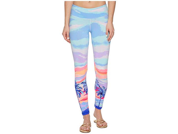 Lilly Pulitzer Upf 50+ Weekender Leggings (pink Sunset Palm Sunset Engineered Pants) Women's Casual Pants