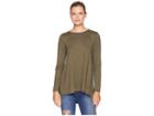 Bobeau Long Sleeve Stripe High-low Inverted Pleat (olive) Women's Clothing