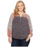 Lucky Brand Plus Size Mixed Print Peasant Top (multi) Women's Long Sleeve Pullover