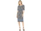 London Times Notch Front Border Print Midi Dress (black/blue) Women's Dress