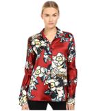 Dsquared2 Fantasy Printed Silk Pajama Shirt (bordeaux) Women's Clothing