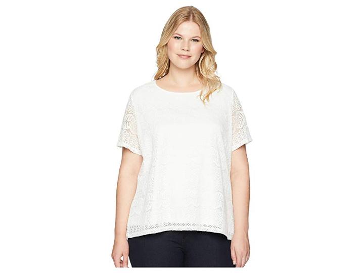Calvin Klein Plus Plus Size Short Sleeve Lace Top (soft White) Women's Short Sleeve Pullover