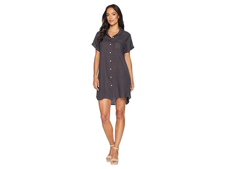 Allen Allen Short Sleeve Button Front Dress (flint) Women's Dress