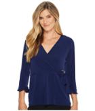 Ivanka Trump Matte Jersey Faux Wrap Long Sleeve Blouse (galaxy) Women's Blouse