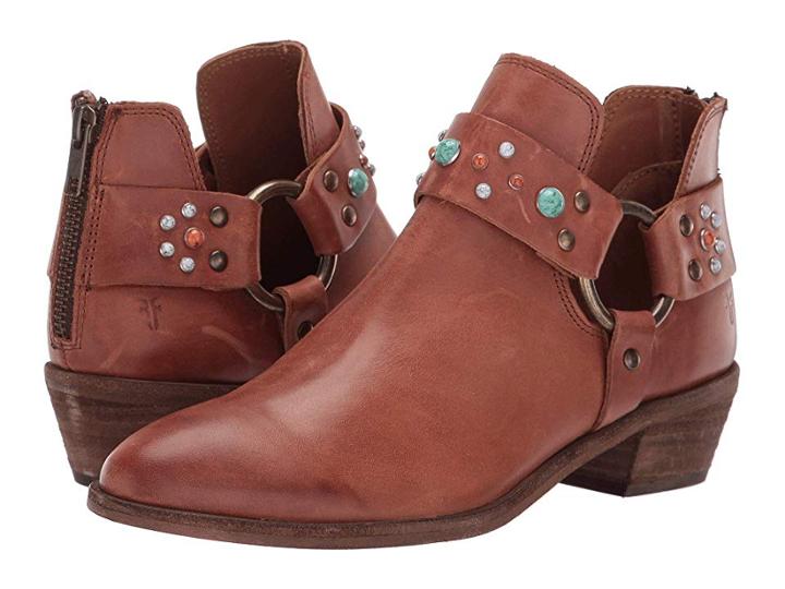 Frye Ray Stone Harness Back Zip (cognac Waxed Pull Up) Women's Shoes
