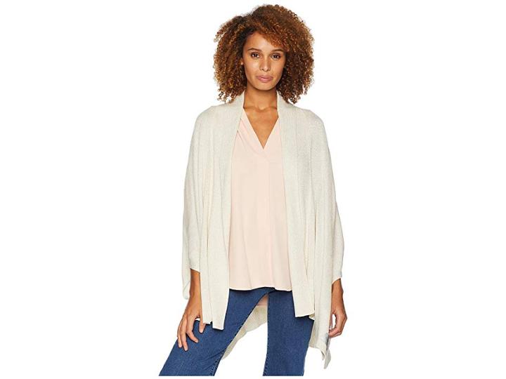 Calvin Klein Long Rib Collar Knit Shawl (cream) Women's Clothing