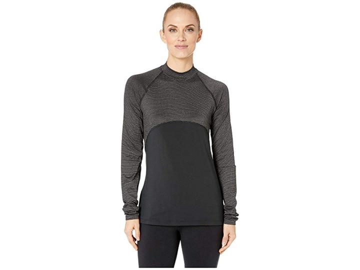 Nike Pro Warm Long Sleeve Champagne Top (black/metallic Silver) Women's Workout