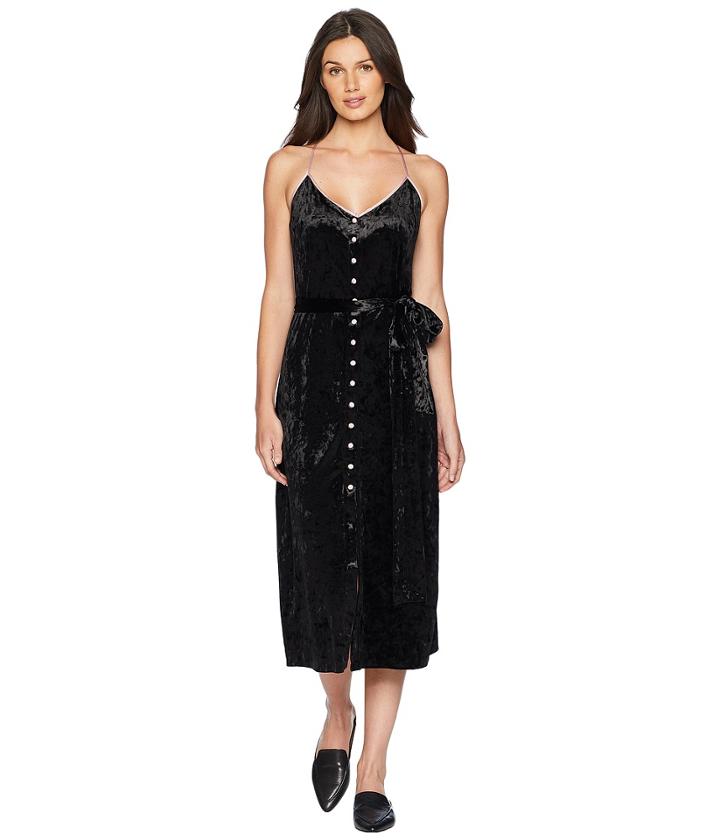 Juicy Couture Track Crushed Velour Slip Dress W/ Scarf (pitch Black) Women's Dress