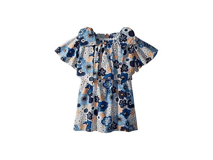 Chloe Kids Mini Me Floral Print Knots Details (little Kids/big Kids) (marine Bleu) Girl's Dress