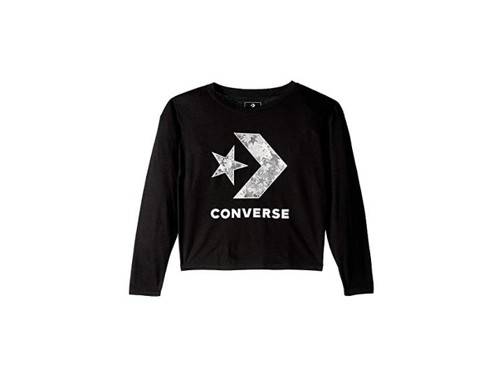Converse Kids Oversized Star Chevron Top (big Kids) (black) Girl's Clothing