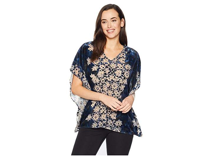 Karen Kane Burnout Velvet Poncho (navy) Women's Clothing