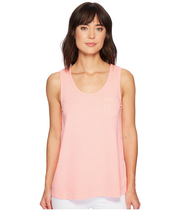 Fresh Produce Pinstripe Siesta Key Pocket Tank (bright Coral) Women's Sleeveless
