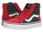 Vans Kids Sk8-hi Zip (little Kid/big Kid) ((suede/suiting) Racing Red/black Denim) Boys Shoes