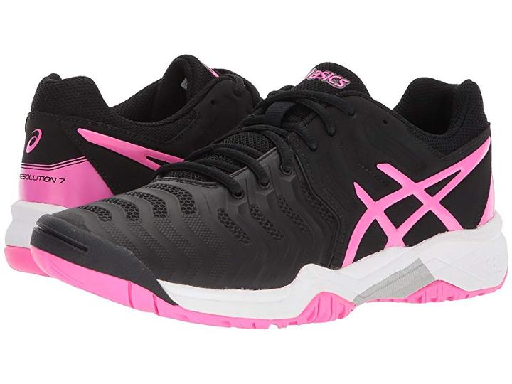Asics Kids Gel-resolution(r) 7 Gs Tennis (little Kid/big Kid) (black/hot Pink/silver) Girls Shoes