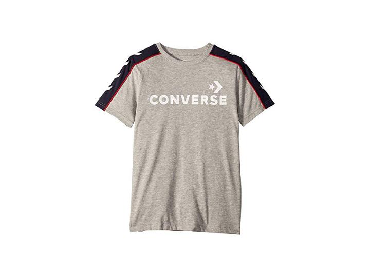 Converse Kids Short Sleeve Track Tee (big Kids) (dark Grey Heather) Boy's T Shirt