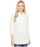 Three Dots Long Sleeve Tunic W/ Front Buttons (white) Women's Clothing