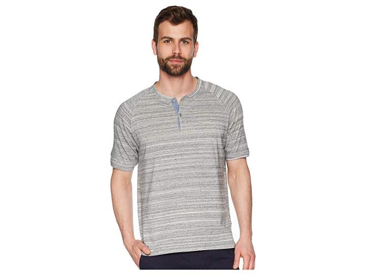 True Grit Royal Greys Combed Heather Grey Yarns With Stitch Detail Short Sleeve Raglan Henley (charcoal) Men's Short Sleeve Pullover