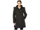Calvin Klein Faux Fur Trimmed Down Walker Coat With Vertical Pipping Detail (black) Women's Coat