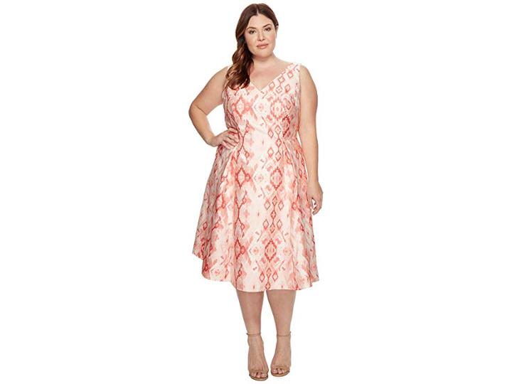Adrianna Papell Plus Size Aztec Essence Jacquard Tea Length Fit And Flare (red Multi) Women's Dress