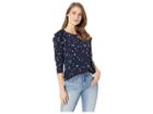 Cece Long Sleeve Tossed Ditsy Ruffled Shoulder Top (caviar) Women's Clothing