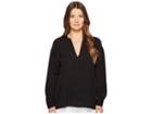 Vince Ruched Split Neck Blouse (black) Women's Blouse