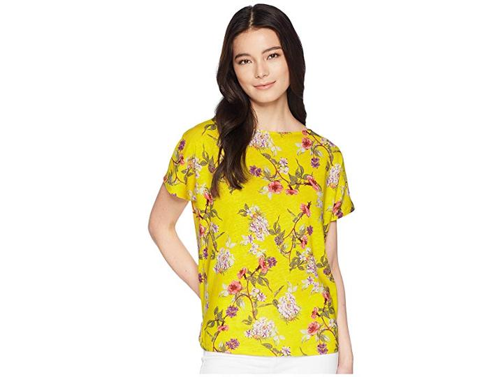 Lauren Ralph Lauren Petite Floral Linen-blend Top (yellow Multi) Women's Clothing