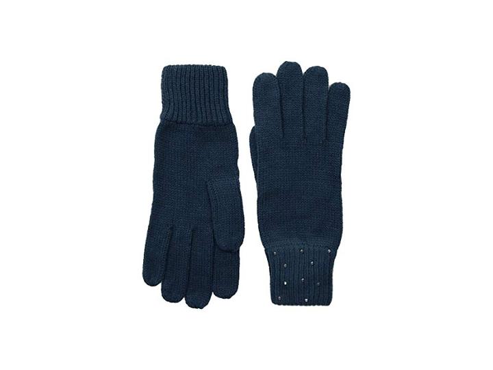 Vince Camuto Rhinestone Rib Gloves (blue Wing Teal) Dress Gloves