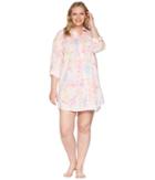 Lauren Ralph Lauren Plus Size Long Sleeve Roll Tab His Shirt Sleepshirt (white Multi Floral) Women's Pajama