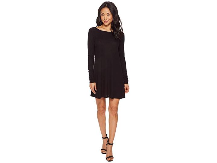 American Rose Avery Long Sleeve Dress With Lace-up Back (black) Women's Dress